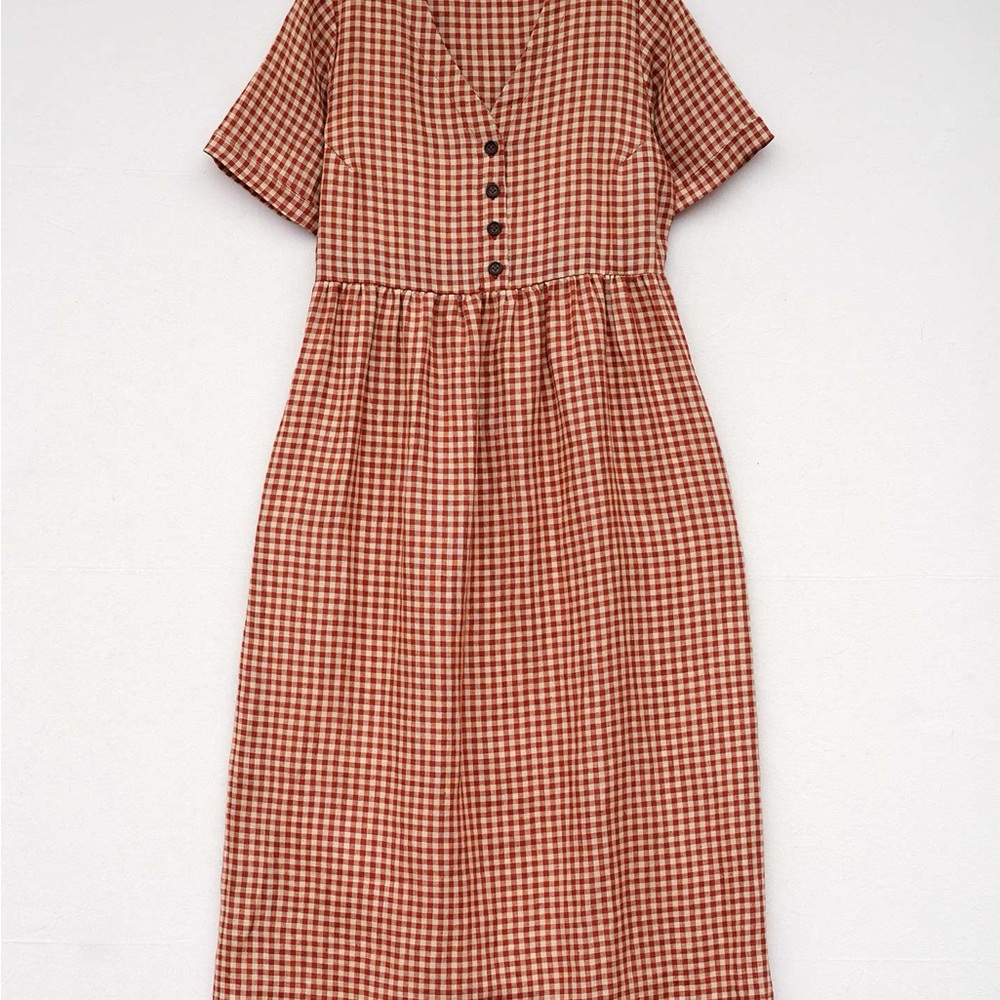 ISO No.31 V Neck, Full Length Linen Dress
